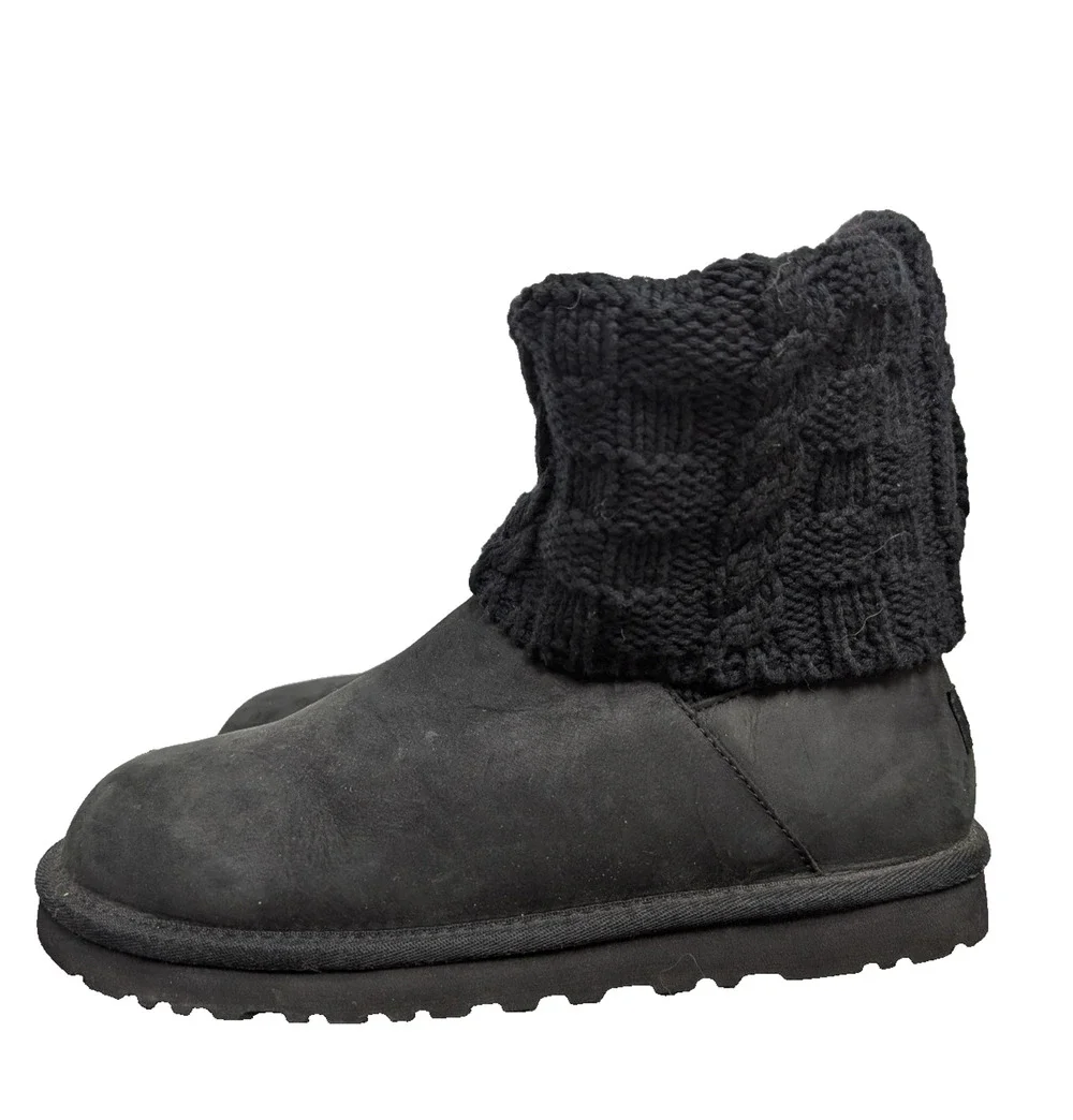 Ugg Austrailia Cassidee Boots Womens 9 Black Sweater Cuff Sherpa Y2K Outdoors